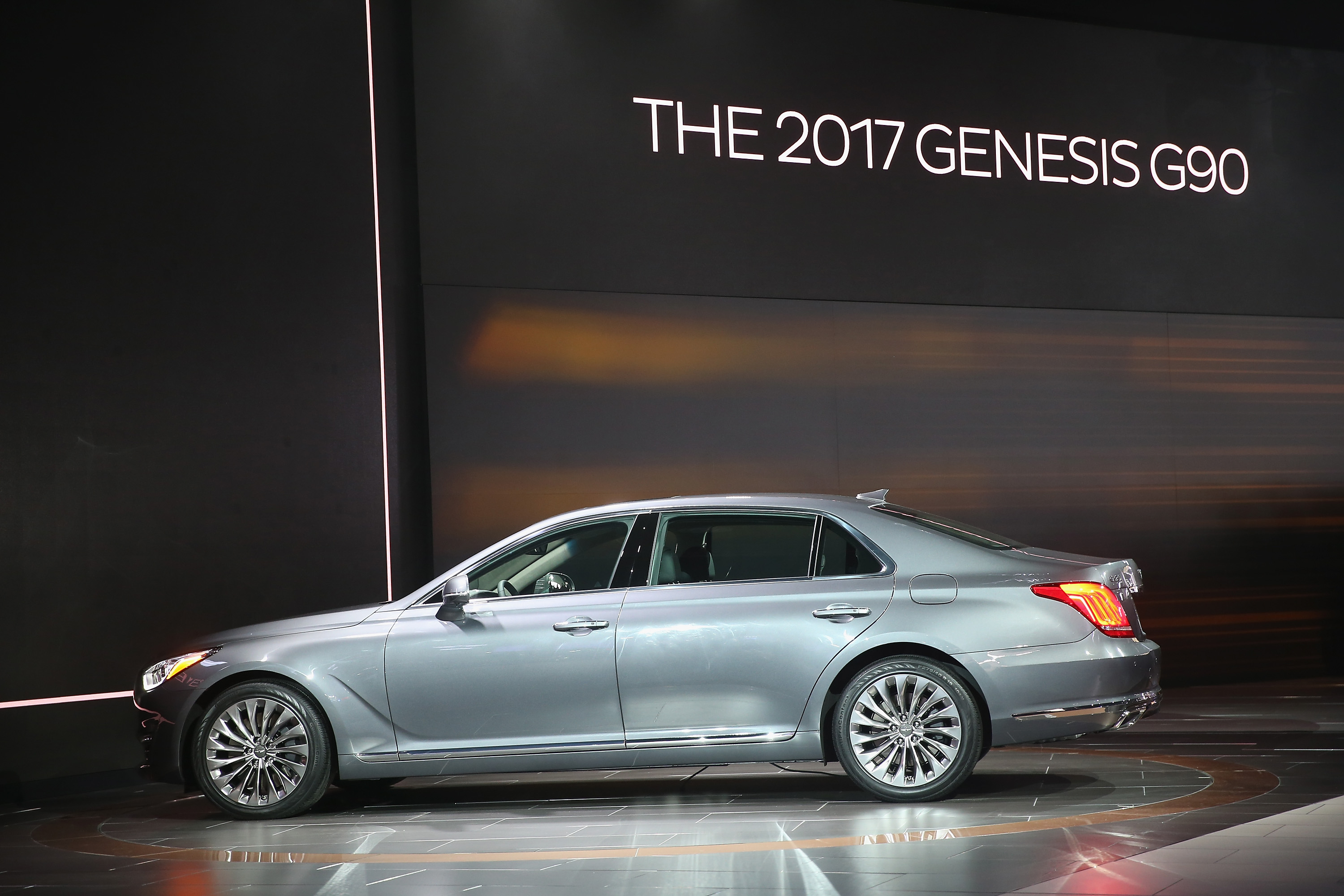 DETROIT, MI - JANUARY 11:Genesis introduces the 2017 G90 at the North American International Auto Show on January 11, 2016 in Detroit, Michigan. Genesis is a luxury brand of The Hyundai Motor