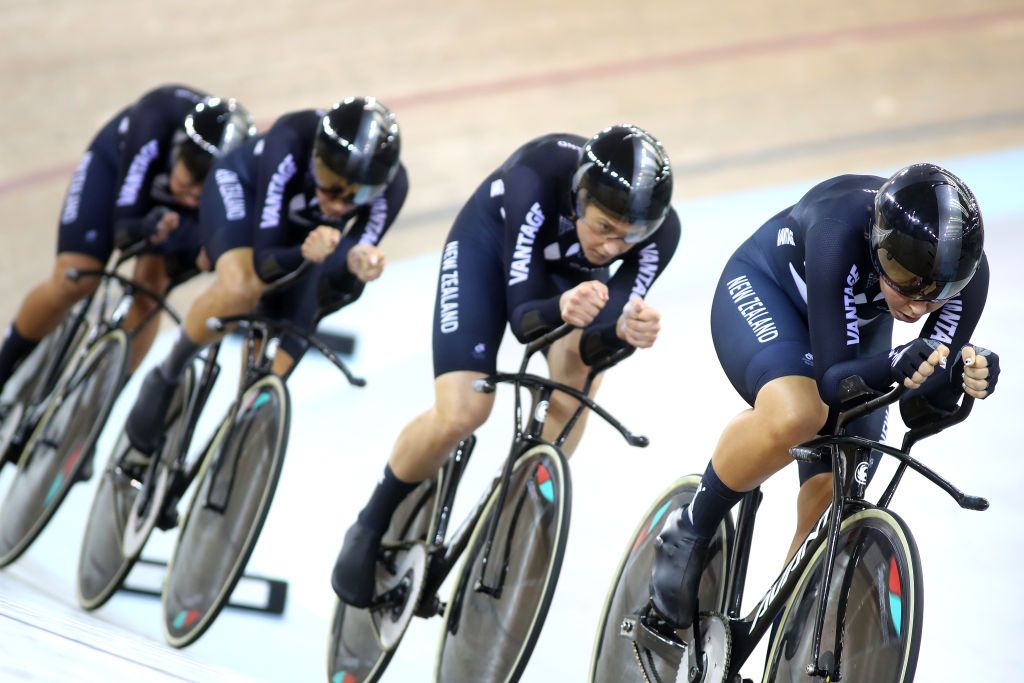 New Zealand's women's team pursuit squad out on the track