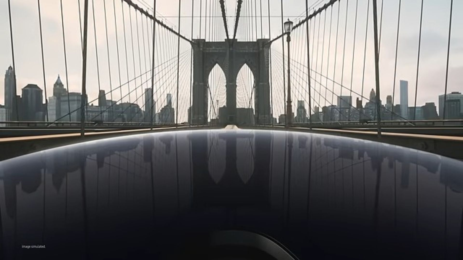 A reflection of the Brooklyn Bridge on Project Moohan&#039;s surface