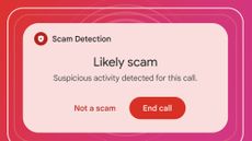 A Pixel Scam Detection alert on a red and magenta background