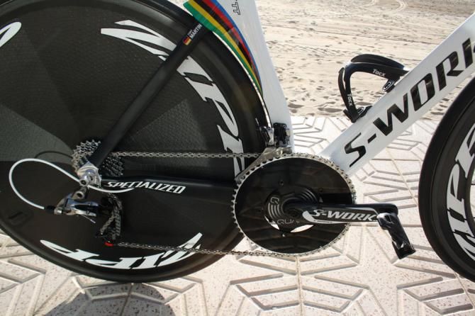 A Zipp disc wheel keeps drag low