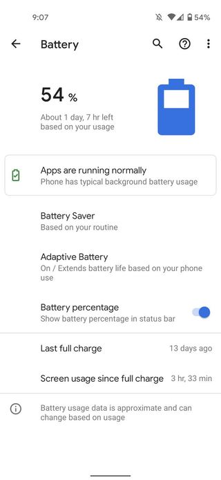 Google Pixel battery settings