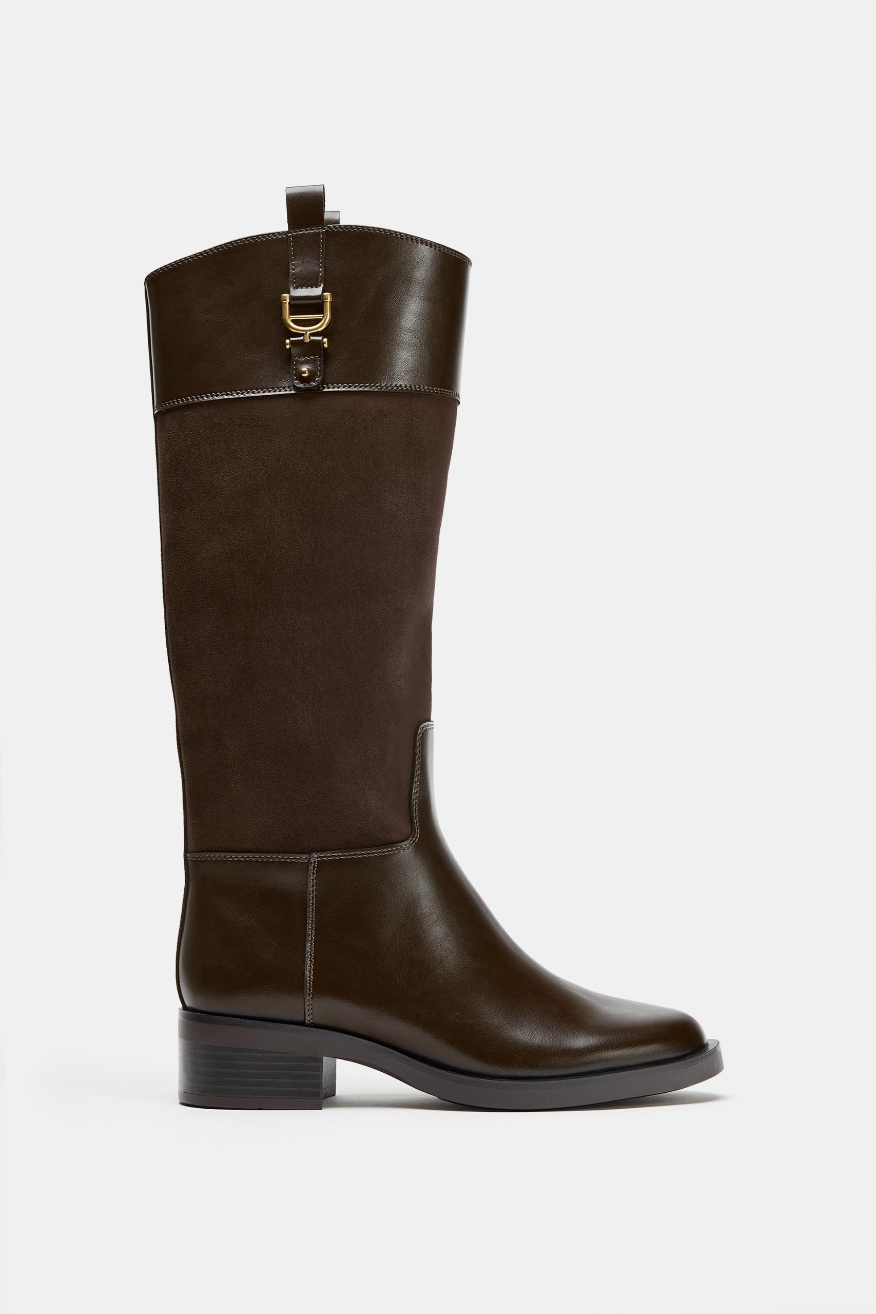 ZARA, Mixed Material Riding Boots - Brown - 5
