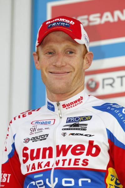 Third-place finisher Klaas Vantornout (Sunweb-Revor) looks happy to make the podium.