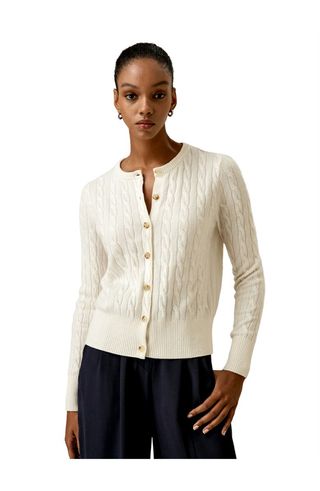 Cable-Knit Cashmere Crewneck Cardigan