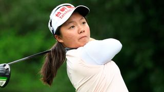 Ting-Hsuan Huang hits her tee shot on the 11th hole during the first round of the 2023 Chevron Championship