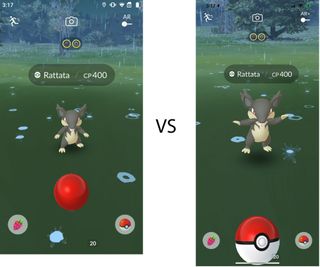 Pokemon Go screen comparison Android vs iPhone catching