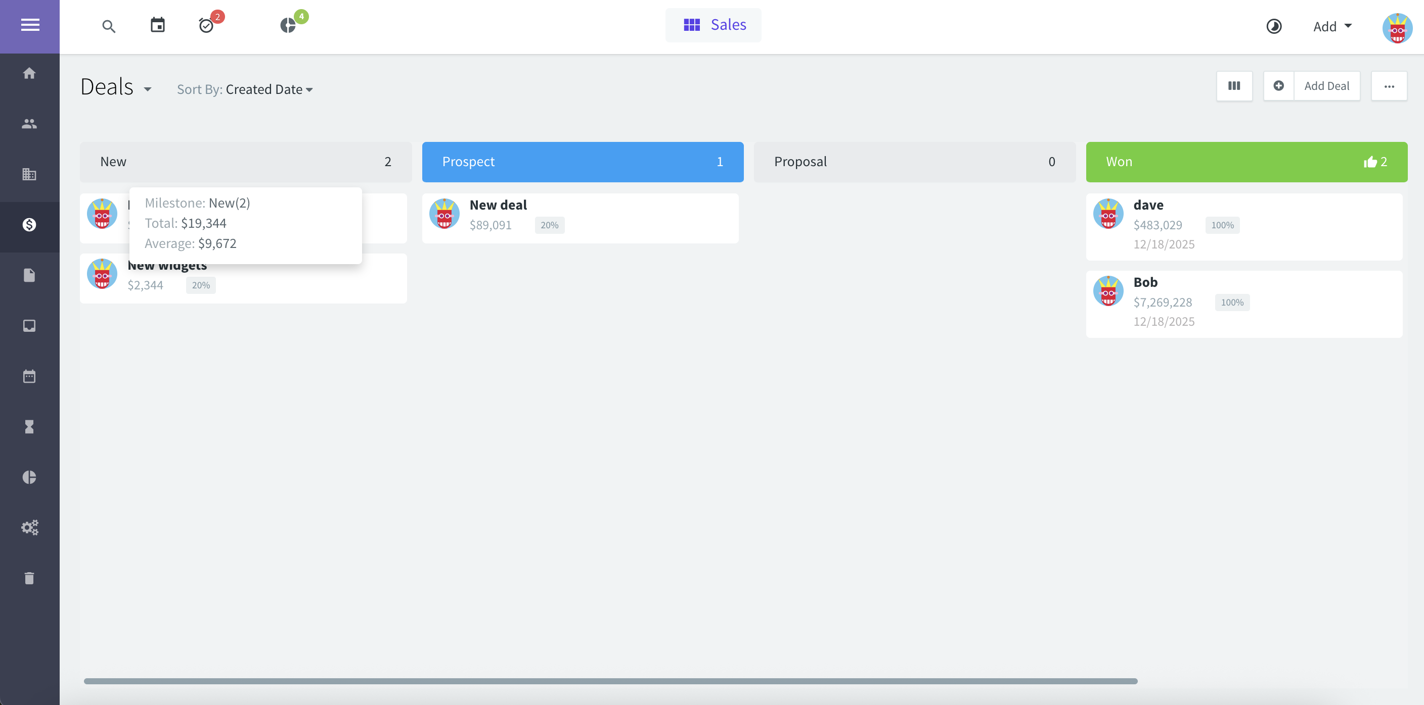 screenshot of Agile CRM dashboard