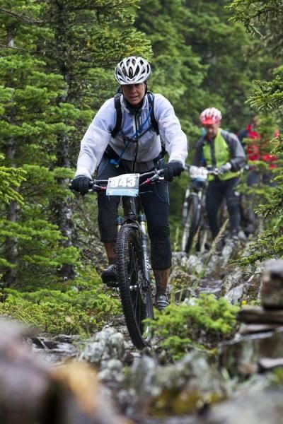 Pam Pearson works her way over the jagged track
