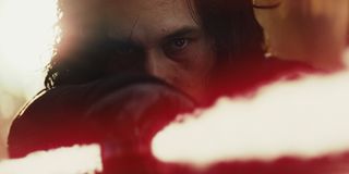Kylo Ren pointing lightsaber in Star Wars: The Last Jedi