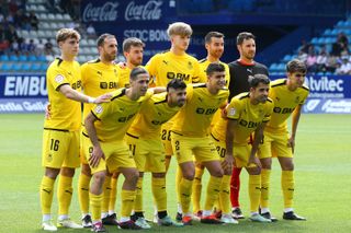 Real Union players line up ahead of a game against Ponferradina in May 2024.