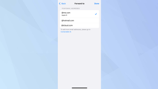 iOS iCloud app with forward to options for email in view