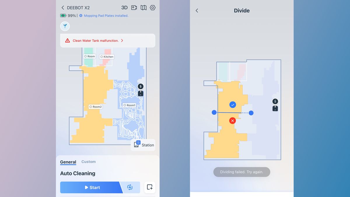 Mapping tool in the Ecovacs Deebot X2 Omni robot vacuum app