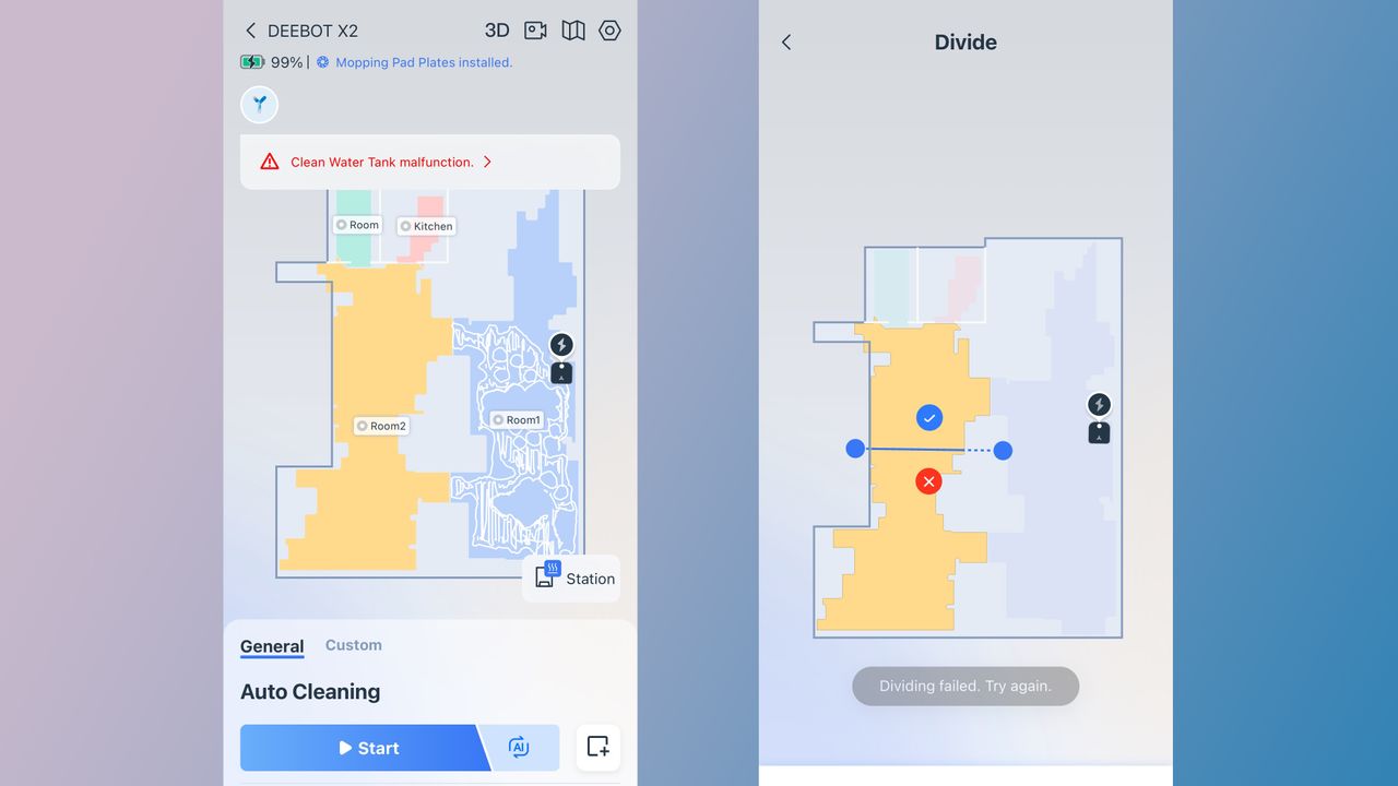 Mapping tool in the Ecovacs Deebot X2 Omni robot vacuum app