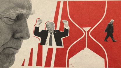 Photo collage of Donald Trump and an hourglass running out of sand