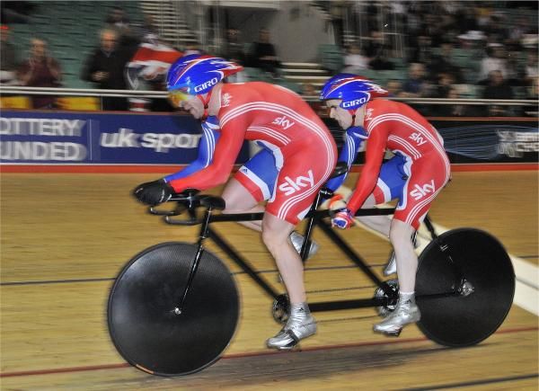 Barnie Storey and Neil Fachie on their way to a World Record and World title in the Men's BV1 kilometre time trial