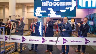 Cutting the ribbon on InfoComm 2019 were Dave Labuskes, CTS, CEO of AVIXA (left) and the AVIXA Board Officers, (l-r) Jon Sidwick, Julian Phillips, Joe Pham and Jeff Day.