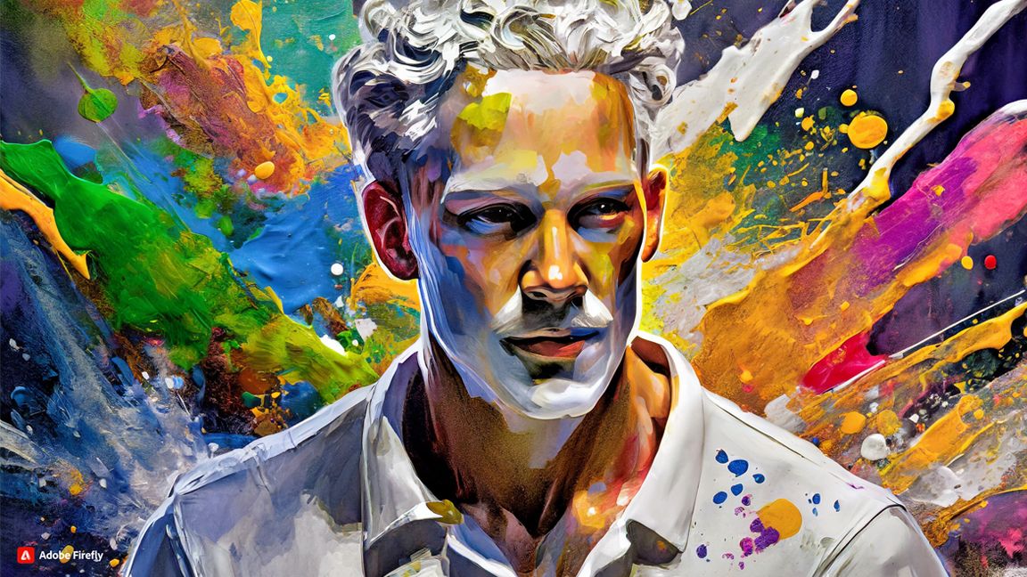 Adobe AI art copyrights; a man with colourful hair