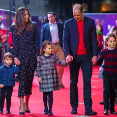 britains prince william, duke of cambridge, his wife britains catherine, duchess of cambridge, and their children britains prince george of cambridge r, britains princess charlotte of cambridge 3rd l and britains prince louis of cambridge l arrive to attend a special pantomime performance of the national lotterys pantoland at londons palladium theatre in london on december 11, 2020, to thank key workers and their families for their efforts throughout the pandemic photo by aaron chown pool afp photo by aaron chownpoolafp via getty images