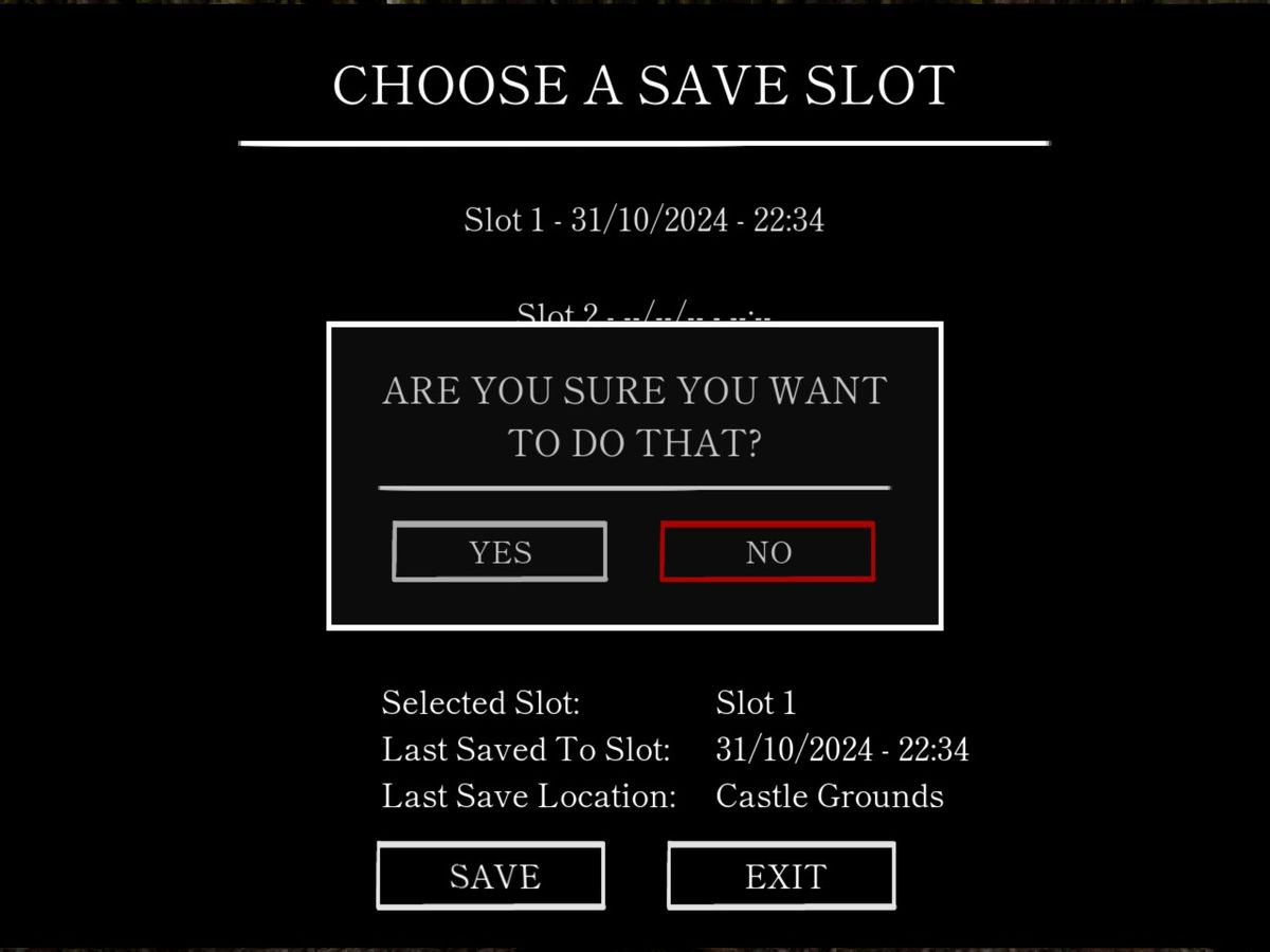 Save game screen in Labyrinth of the Demon King with ominous message "Are you sure you want to do that?"