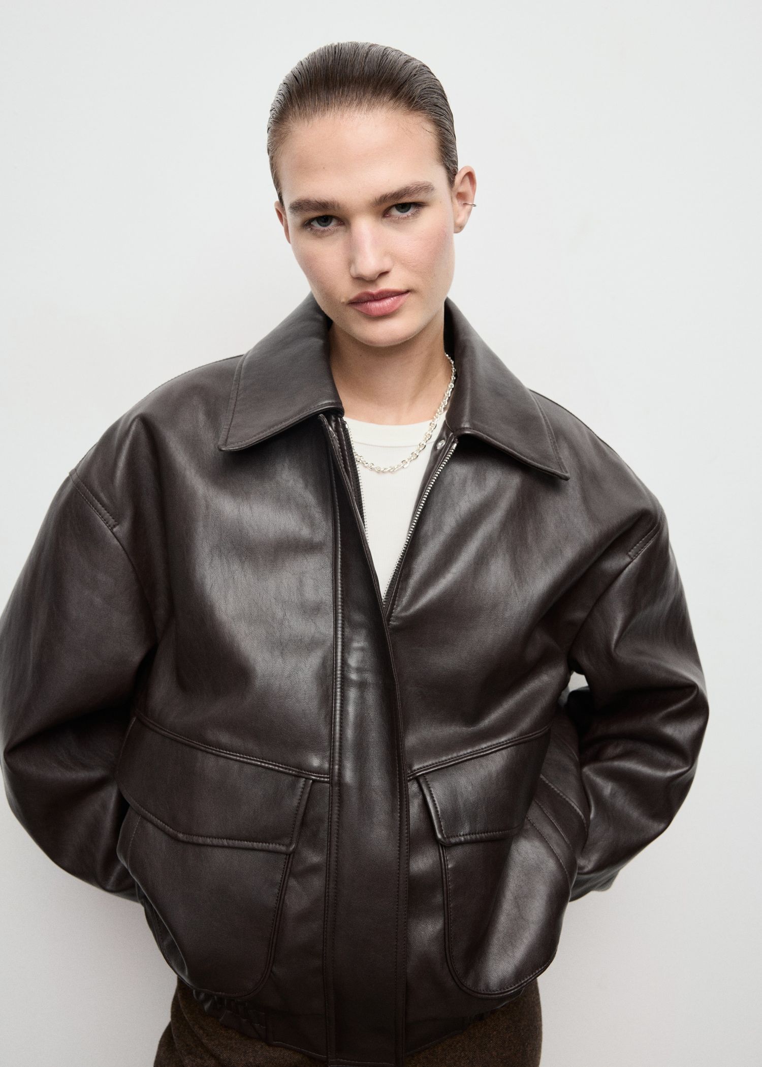 Oversized Leather-Effect Jacket - Women | Mango United Kingdom
