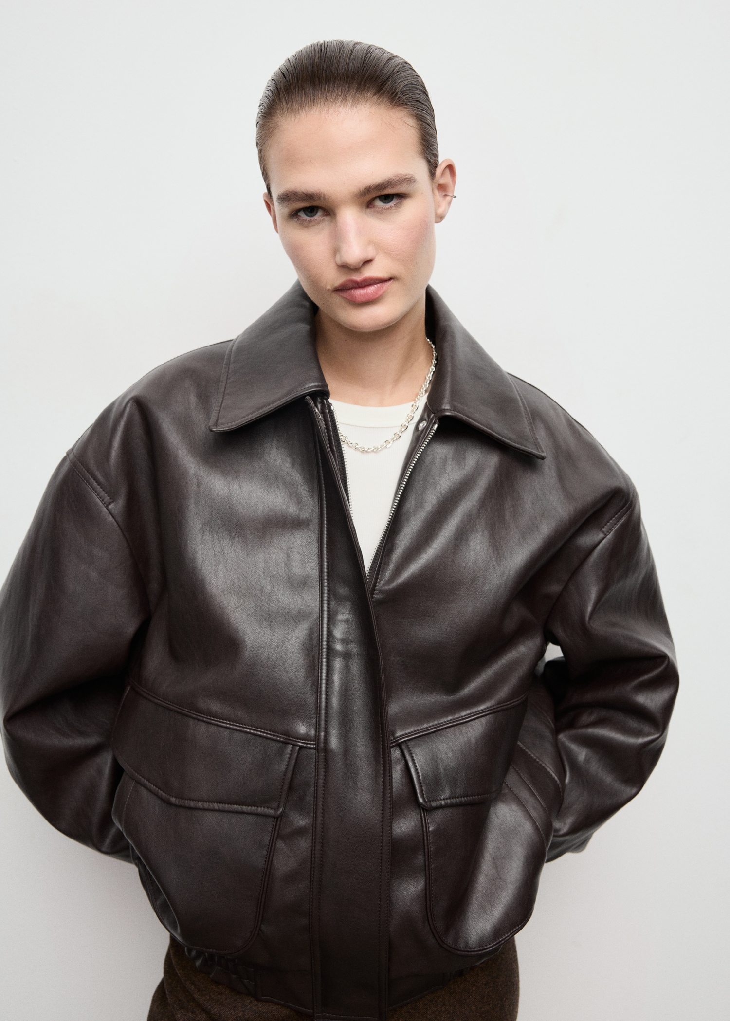 Oversized Leather-Effect Jacket - Women | Mango United Kingdom