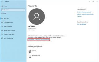 Windows 10 Your Info settings