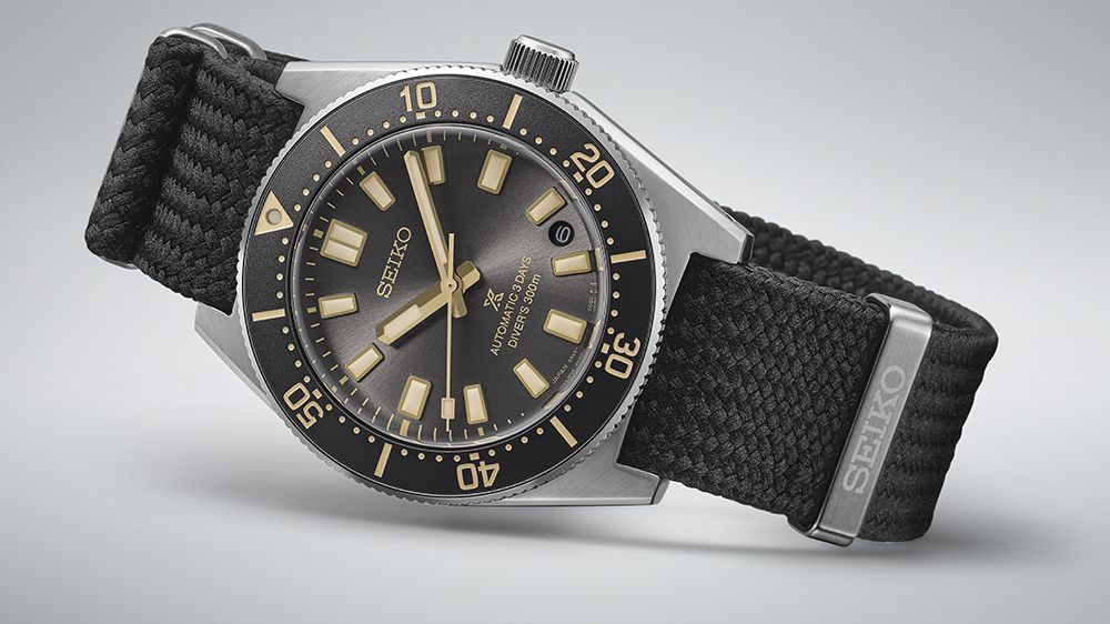 The Seiko Prospex 1965 Revival Diver&#039;s 3-day 300m on a grey background