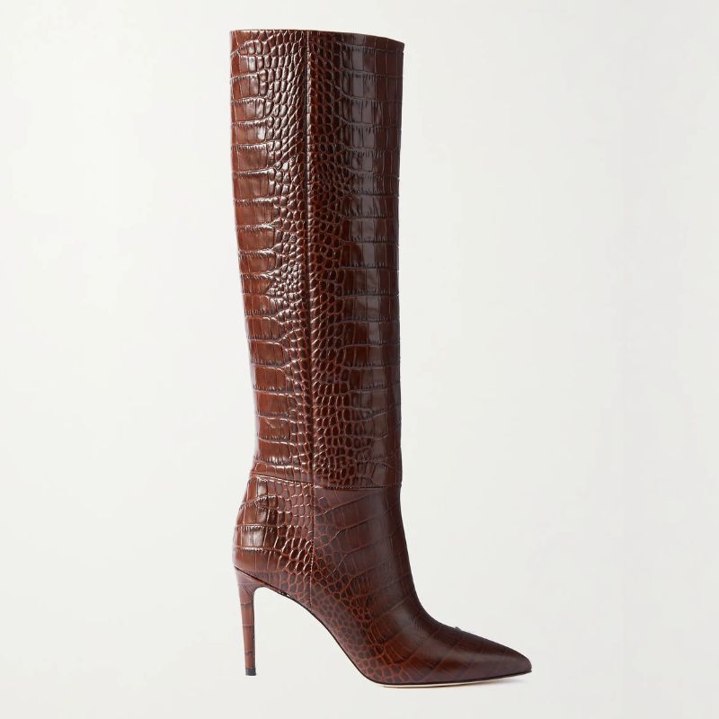Cat Deeley&#039;s brown croc leather knee high boots