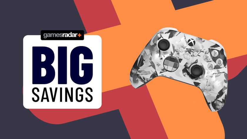 The Storm Breaker Xbox Controller next to a sign saying &quot;Big Savings&quot;.