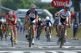 in action during 'La Course by Le Tour de France' on July 27, 2014 in Paris, France. In this historic first edition of the event, female professional riders will race 90km on Champs Elysees prior to the arrival of the Men's Tour de France final stage.
