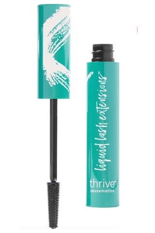 open Thrive Causemetics Liquid Lash Extensions Mascara beside its applicator on a white background