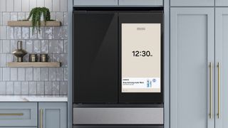 A Samsung smart fridge showing an ad