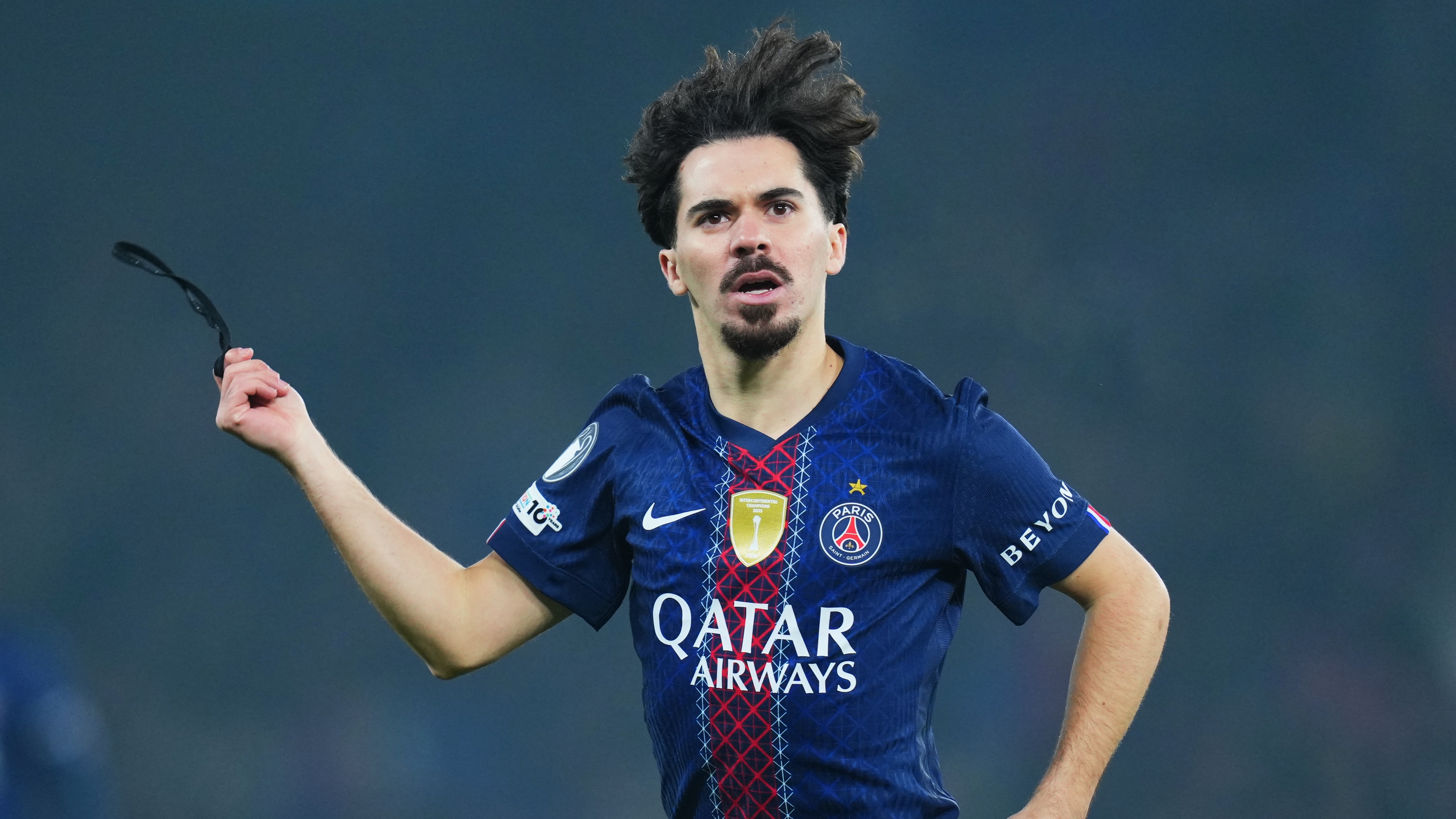 Vitinha of Paris Saint-Germain celebrates scoring his team's first goal during the UEFA Champions League 2025/26 League Phase MD8 match between Paris Saint-Germain and Newcastle United FC at Parc des Princes on January 28, 2026 in Paris, France. 