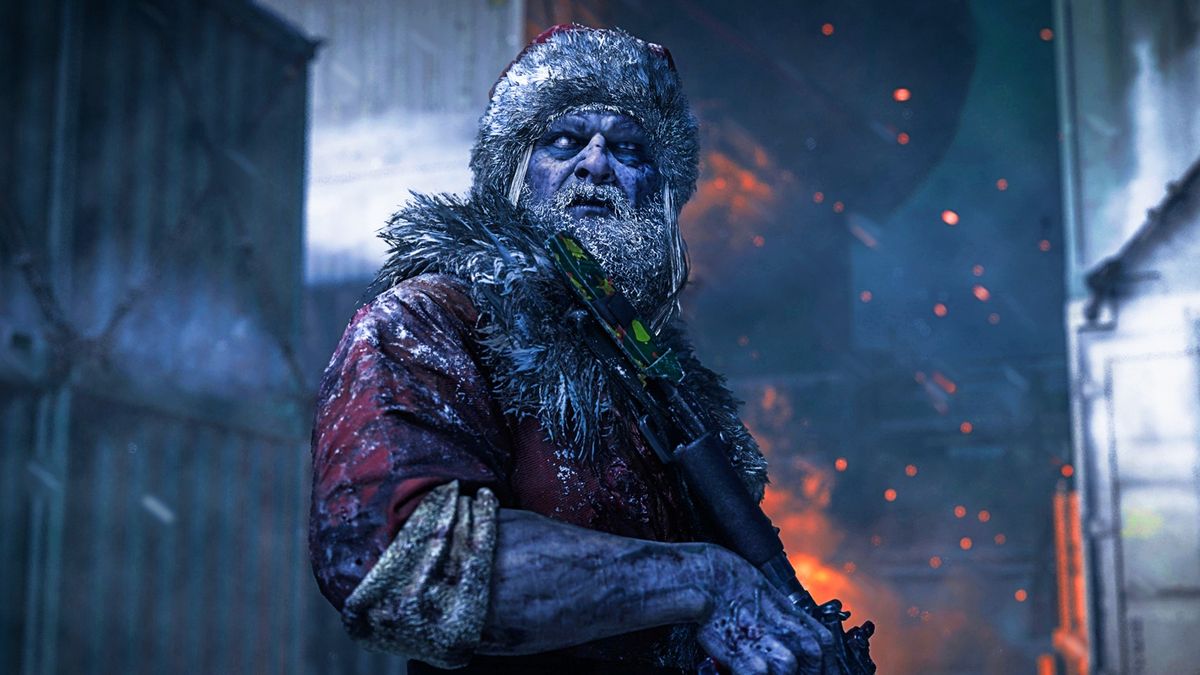 A zombie version of Santa Claus stares at the screen in Modern Warfare 3&#039;s limited-time Christmas mode