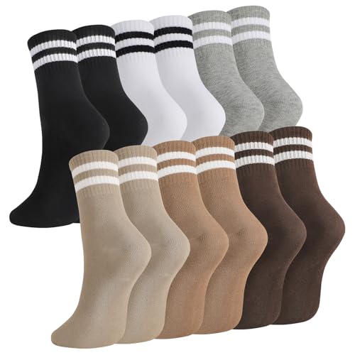 Zuimei 6 Pairs Stripes Women Socks, Sports Gym Leisure Crop Socks, Breathable Women Ankle Cotton Liners Sock Multipack for Women Girls