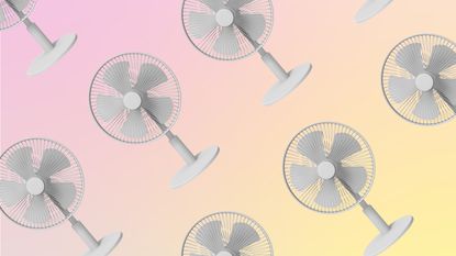 Repeating white fan on pink and yellow background