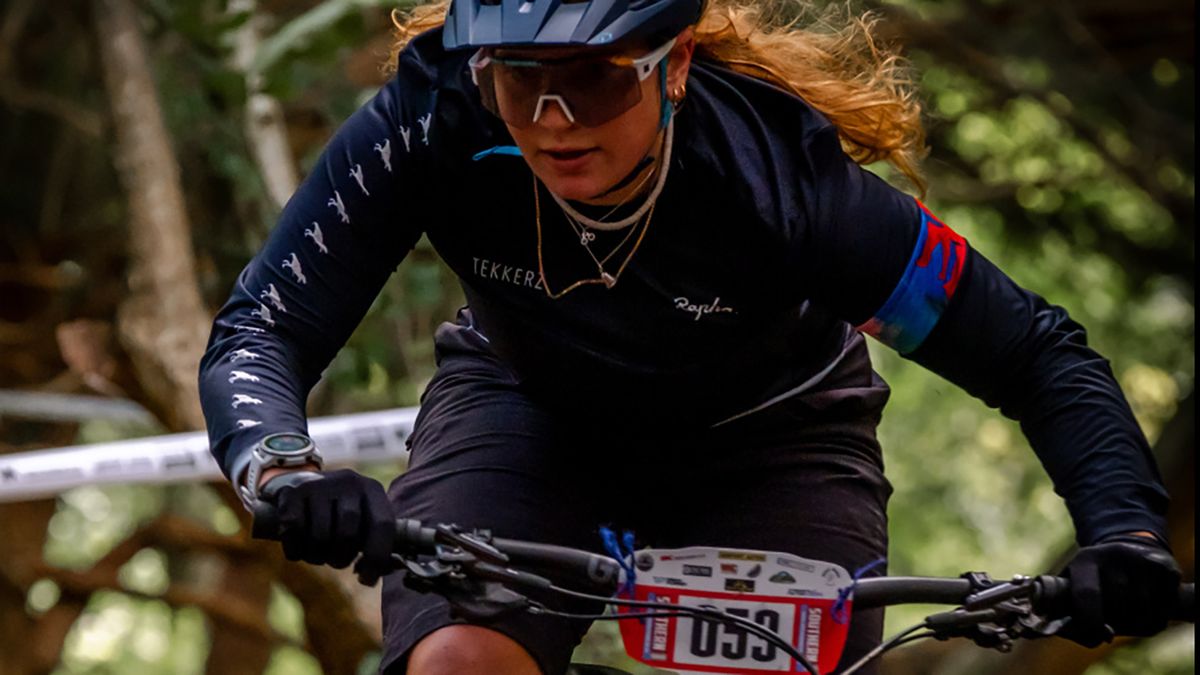 Mountain bike rider in race