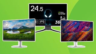 Product shots of the various best Dell monitors on a green background