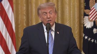 Donald Trump standing behind microphone delivering televised speech in July 2026