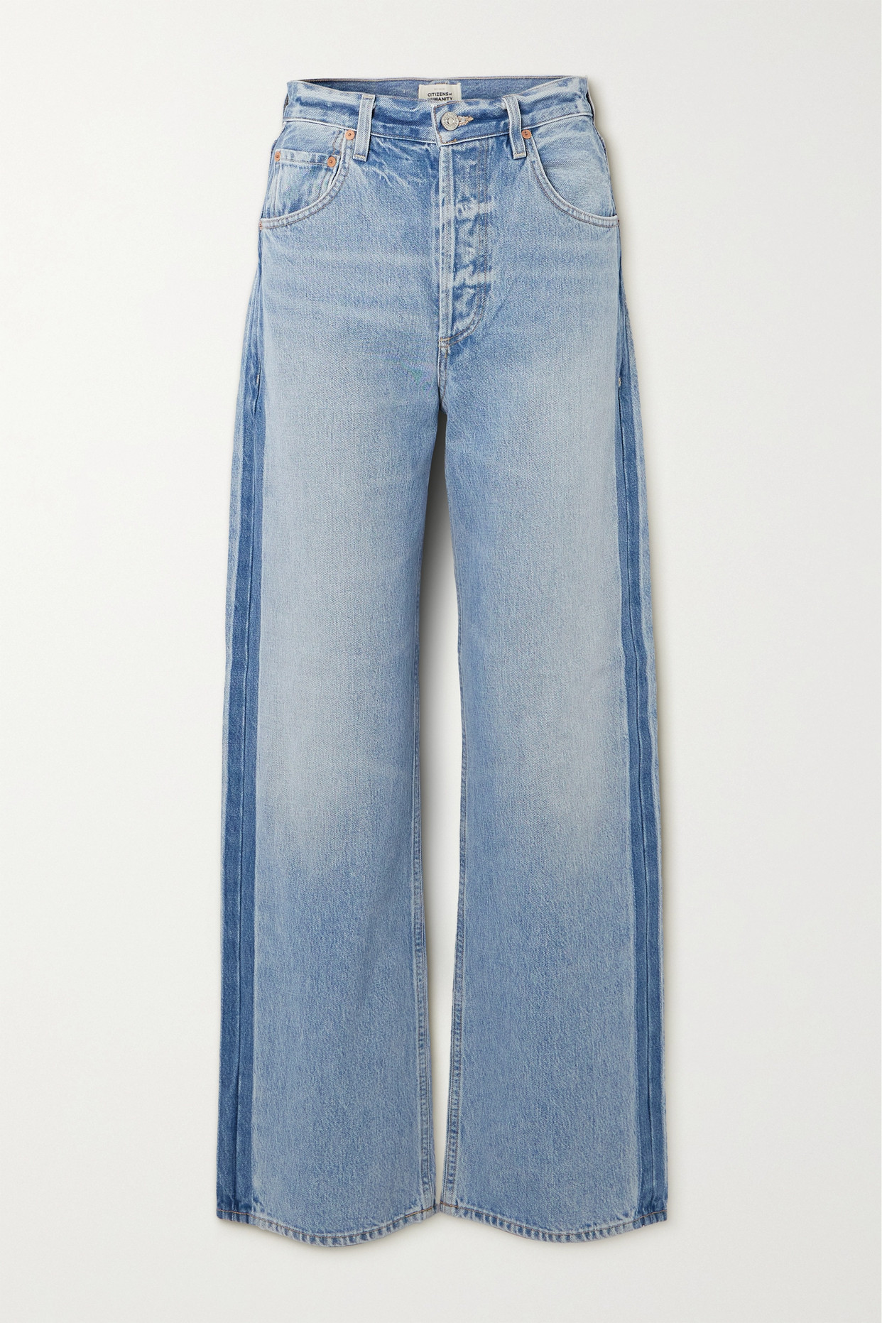 + Net Sustain Ayla Baggy Tuxedo High-Rise Wide-Leg Two-Tone Organic Jeans