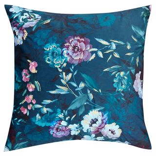 multi colour floral print and gold embroidered cushion