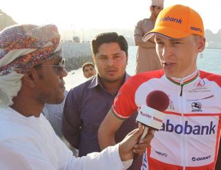 Robert Gesink (Rabobank) talks after taking the overall in Oman