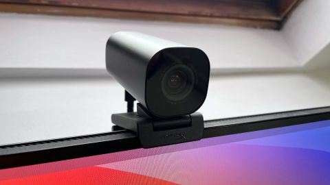 The HyperX Vision S webcam on top of a monitor.