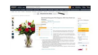 Amazon flowers review: Image shows an Amazon flowers bouquet on the website.