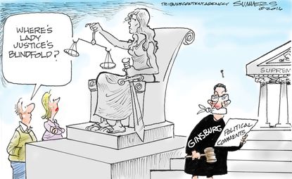 Political cartoon U.S. Ruth Bader Ginsburg Lady Justice political comments