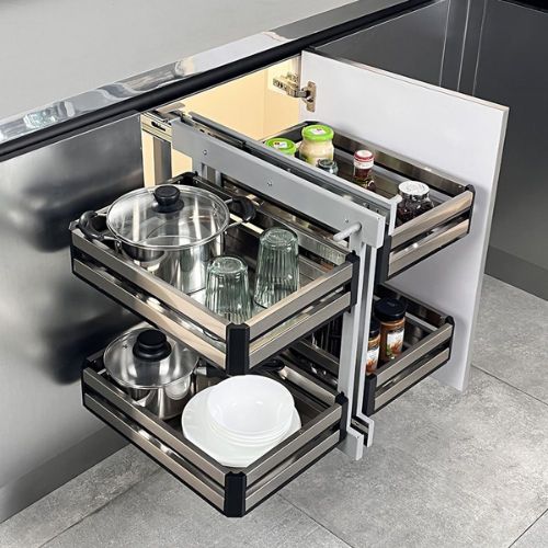 Kitchen Corner Cabinet Storage Drawer Soft Close Runners Wire Basket