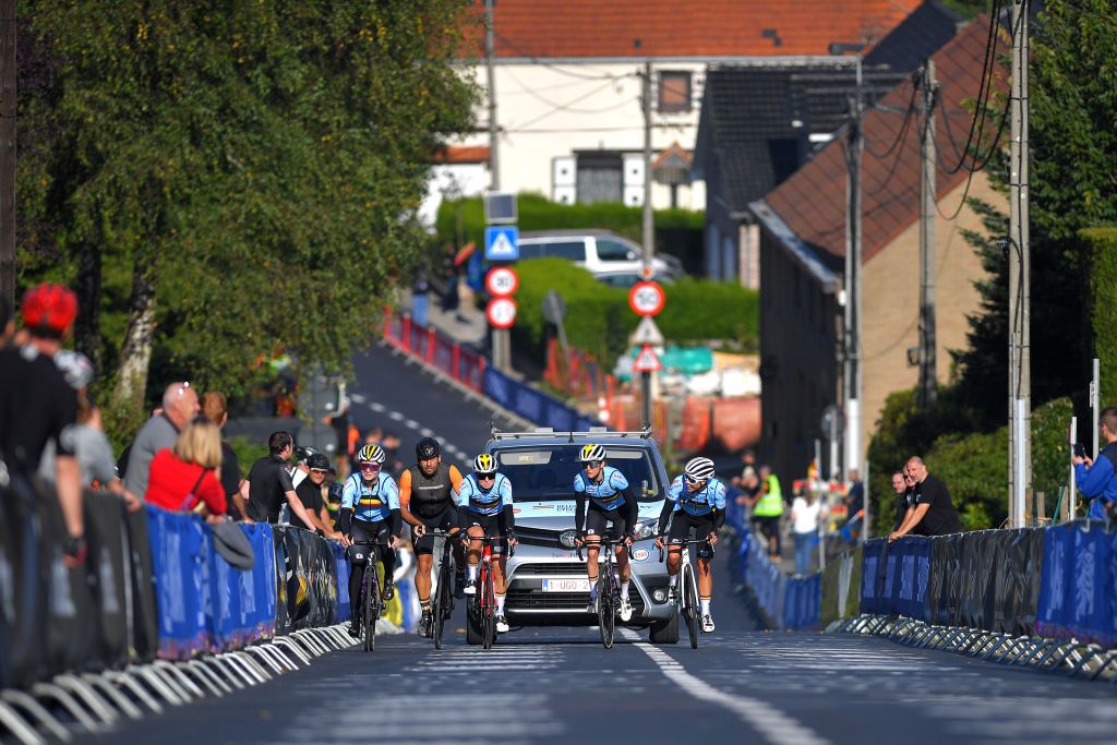 LEUVEN BELGIUM SEPTEMBER 23 LR Lotte Kopecky of Belgium Jesse Vandenbulcke of Belgium Valerie Demey of Belgium and Kim De Baat of Belgium during the 94th UCI Road World Championships 2021 Training flanders2021 on September 23 2021 in Leuven Belgium Photo by Luc ClaessenGetty Images