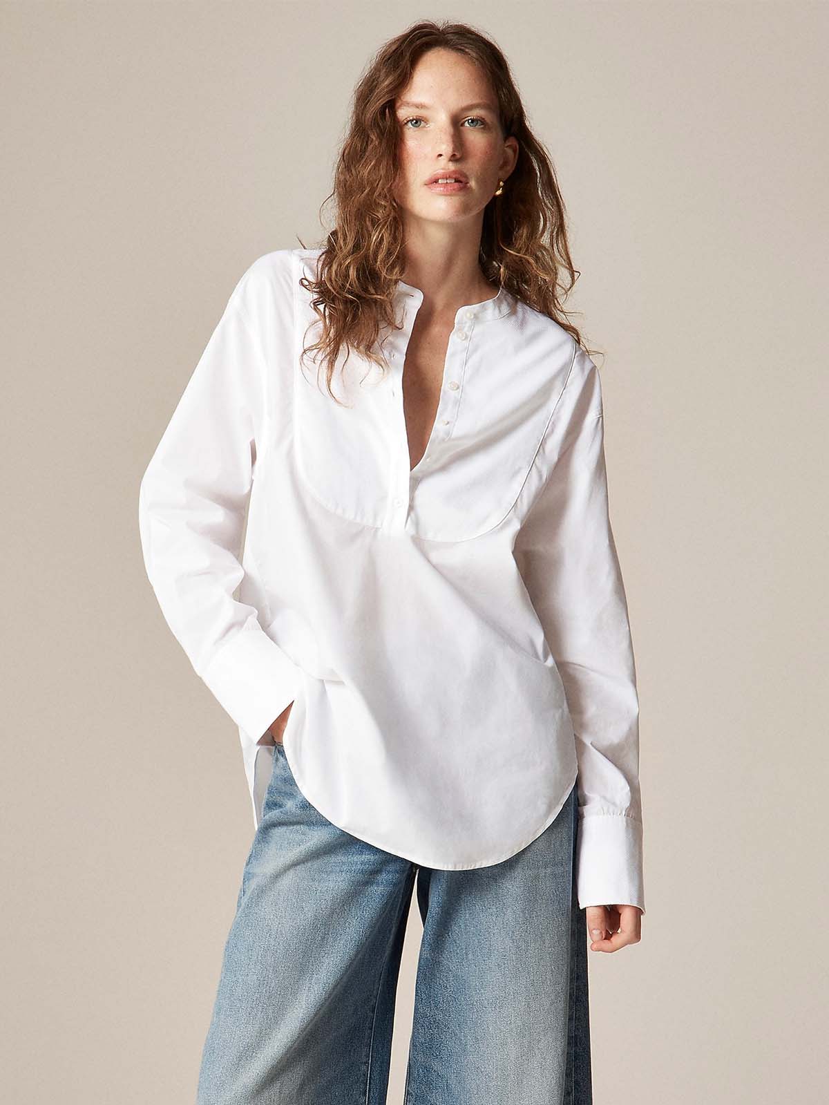 Tuxedo Popover Shirt in Cotton Poplin