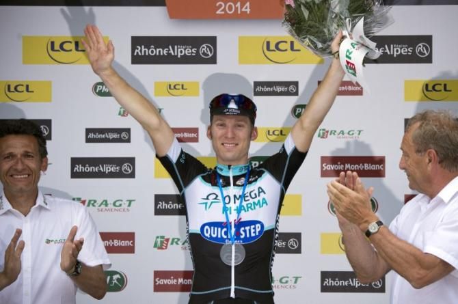 Belgium's Jan Bakelants on the podium after winning stage 6